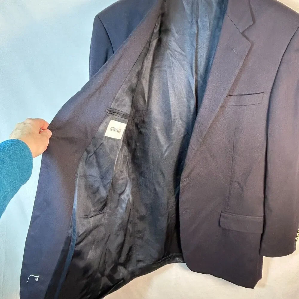 Joseph & Feiss Men's Navy Wool Gold Button Classic Blazer Jacket Size 44 X-Tall